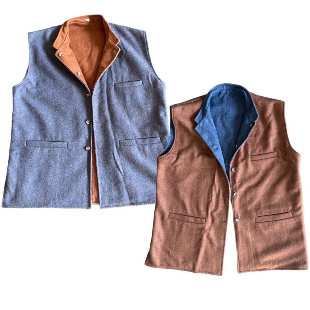 Vintage 70s Handmade Wool Casual Chest Pocket Reversible Vest